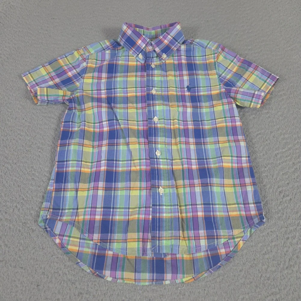 Ralph Lauren Shirt Boys 5 Multi Plaid Madras Short Sleeve Button Down Pony Logo